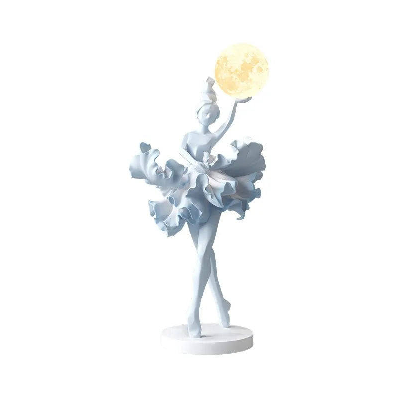 Ballet dancer resin night lamp in pink placed on a hallway table