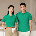 Long-staple cotton summer polo shirt for staff uniforms in multiple colours on a size chart.