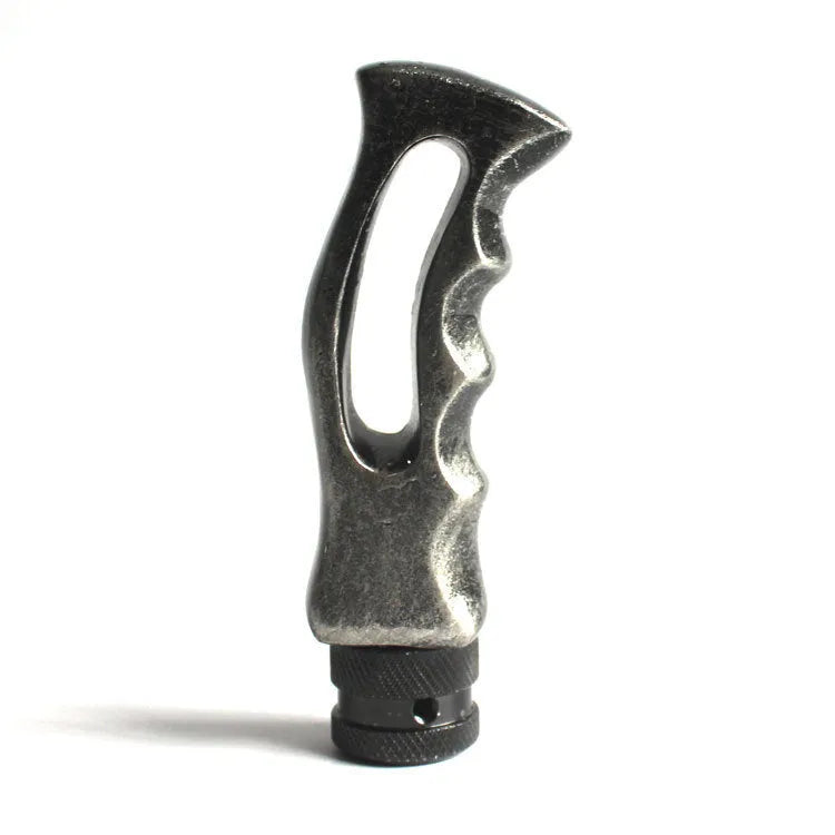 Knife handle shaped car gear shift knob in black resin and imitation metal with screws and sleeve