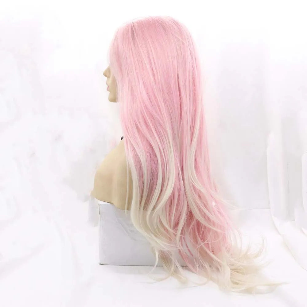 A pink gradient big wave fluffy ladies wig made from high temperature wire.