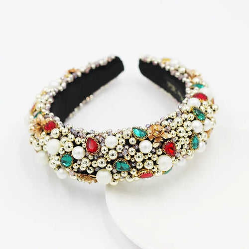 Gold-plated baroque headband with plaid pattern and bow detail, women's fashion hair accessory in gold and colour options