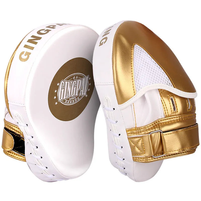 Vertical gold and green PU leather boxer sanda baffle target for martial arts training.