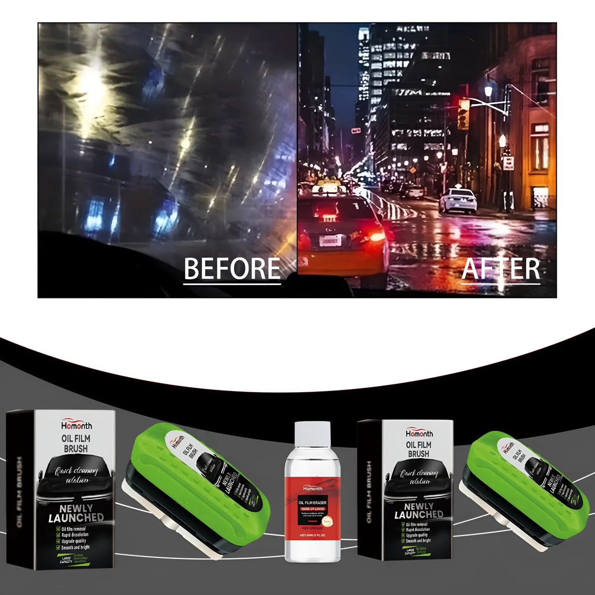Car oil film cleaning brush set with 120ml bottle and brush for windscreen glass