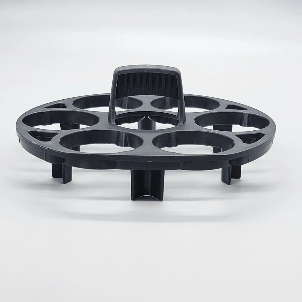Black plastic egg holder basket with retainer system measuring 13.8cm
