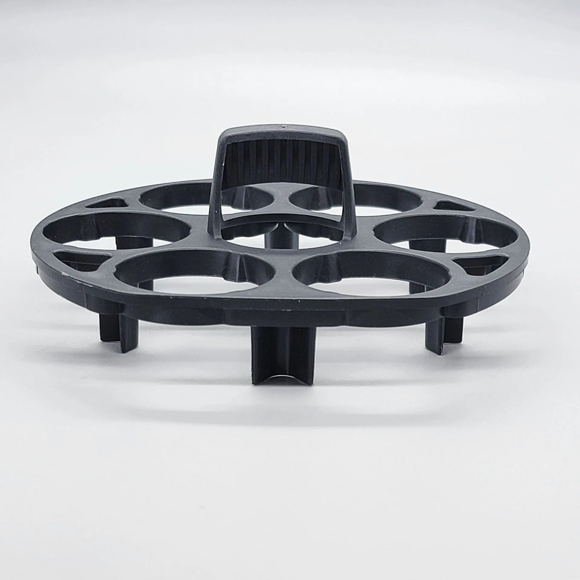 Black plastic egg holder basket with retainer system measuring 13.8cm