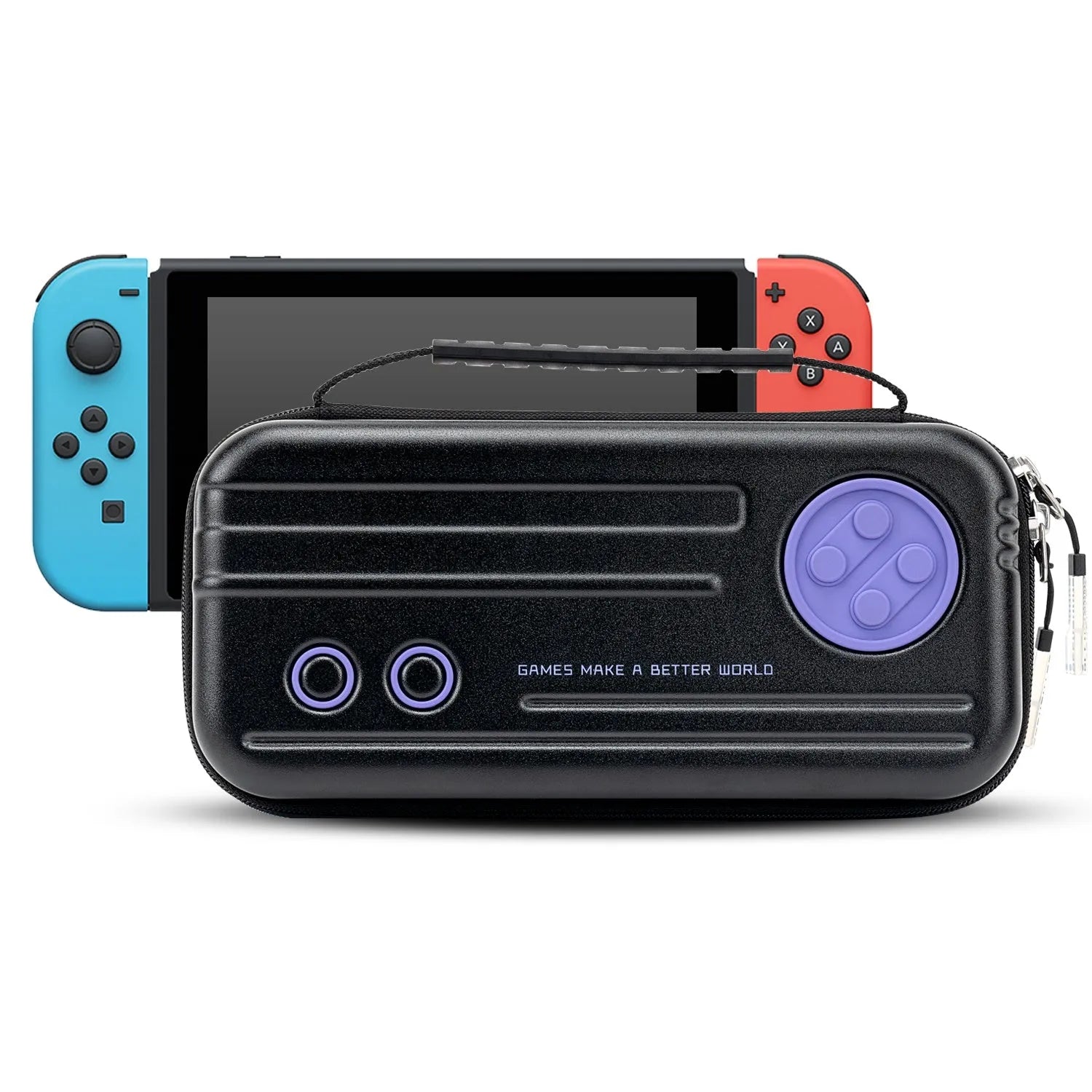 Nintendo Switch OLED storage clutch bag with handle and game cartridge compartments in grey colour