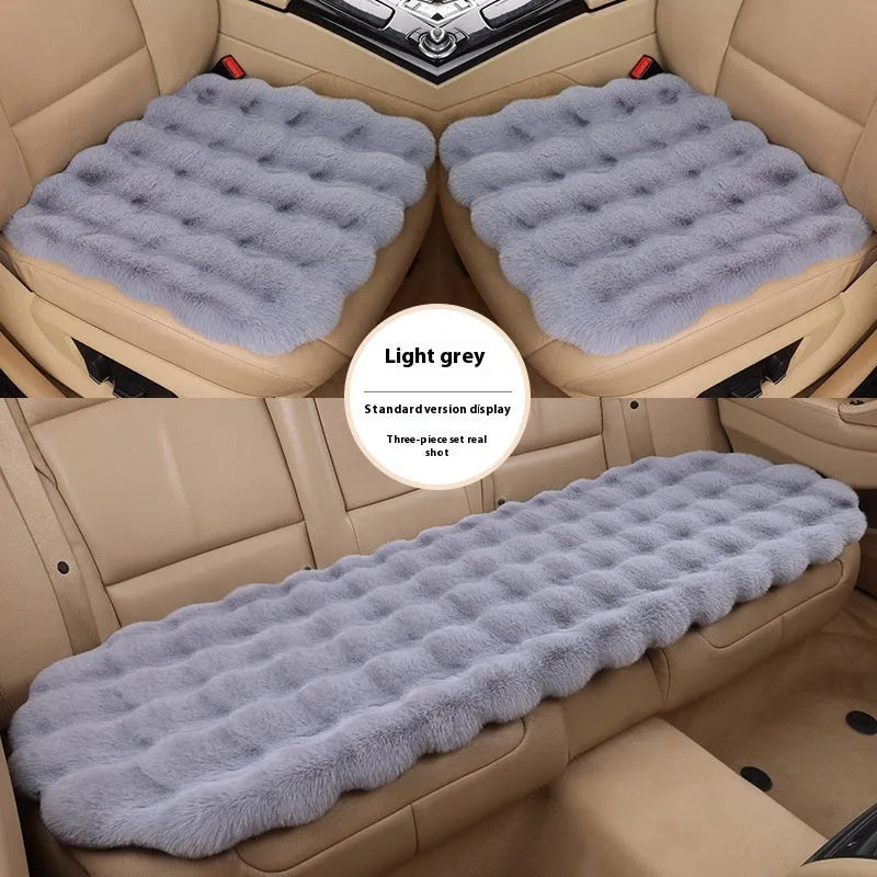 Bubble velvet rabbit plush car cushion three-piece set for five-seat cars without backrest in grey