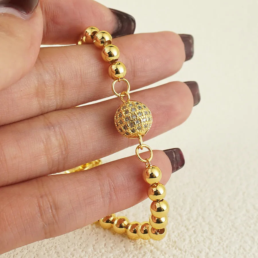 Women's copper bracelet with single ball zircon, heart shape, Arabic style, electroplated finish