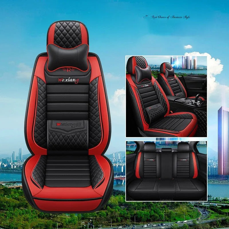 Universal car seat cushion with high elastic sponge filler in red, green, and black colour options.