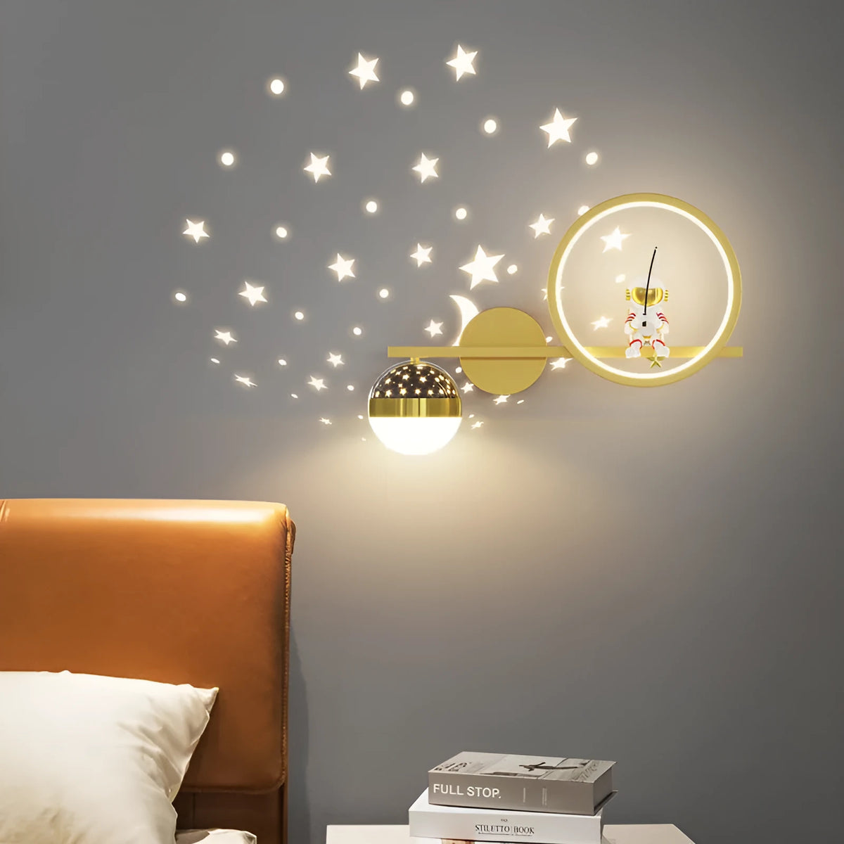 Cartoon astronaut starry sky ball bedside lamp Nordic style 220V children's room lighting white finish
