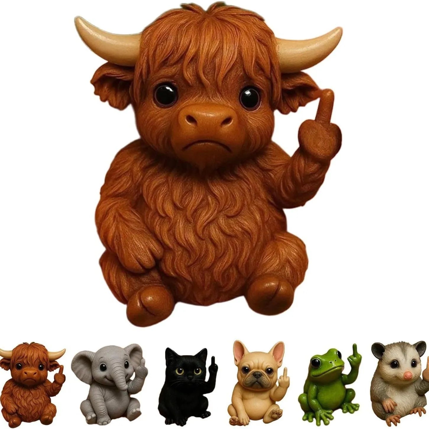 Mini funny animal resin doll with middle finger gesture in cat, dog, elephant styles.
