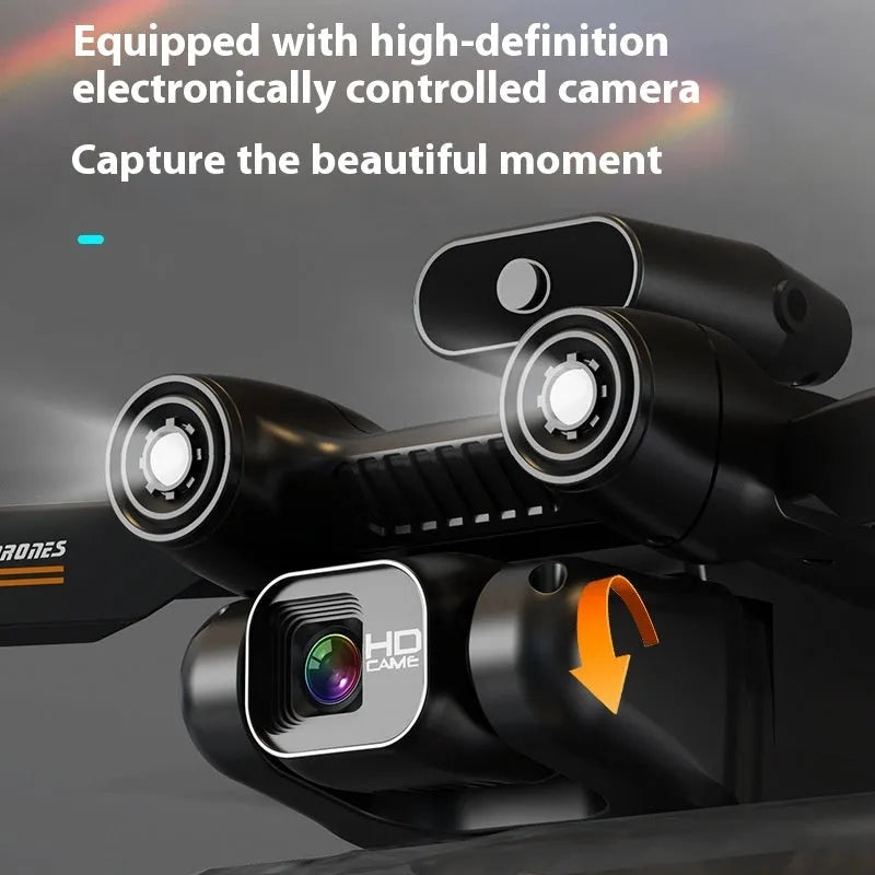 CZ11 brushless 8K HD optical flow drone with orange plastic body and quadcopter design, shown with camera lens
