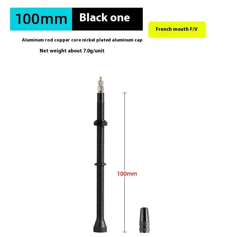 Aluminium alloy bicycle inner tube valve core in black 40mm with transparent washers