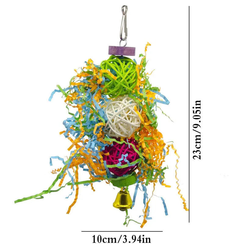 3pcs bird toy set with natural bamboo, cotton rope, brushed rattan ball and grass wooden elements in multicolour