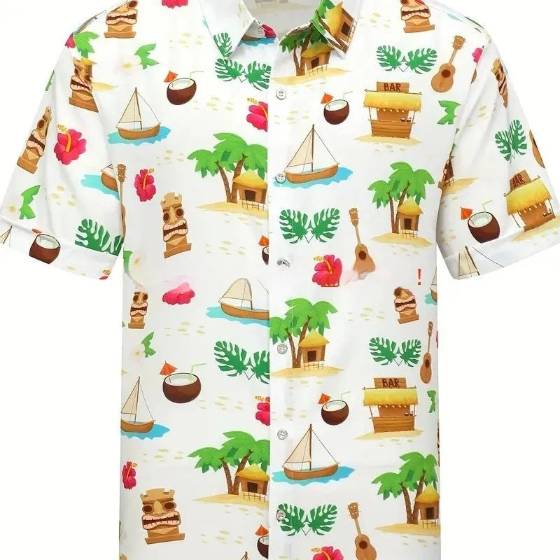 Men's plus size short sleeve cardigan in slim fit with digital print, available in multiple colours and sizes S to 5XL