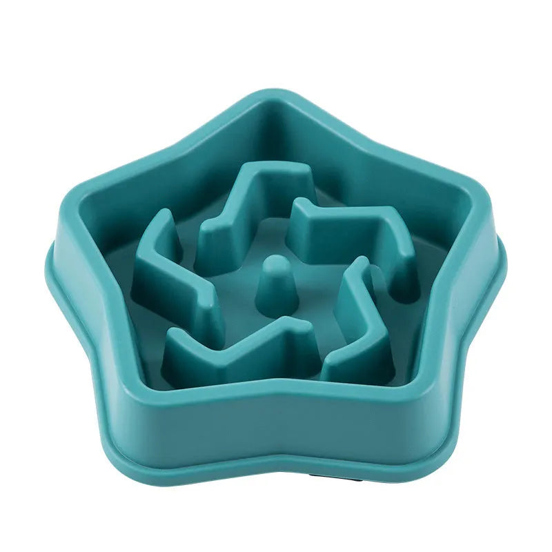 Yellow plastic slow feeding dog bowl with rough textured bottom, diameter 20.1cm