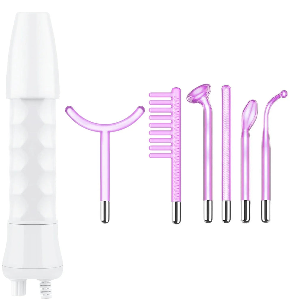 Purple high wave electrotherapy rod beauty instrument with six accessory heads and multi-standard plugs