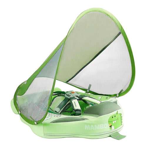 Avocado green dinosaur baby swimming ring with sun shade inflatable float for toddlers