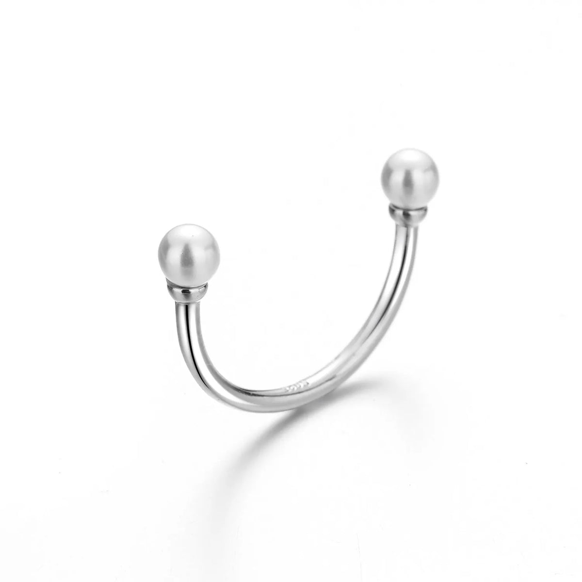 Women's adjustable U-shaped knuckle ring copper pearl inlaid white gold colour smile line pattern