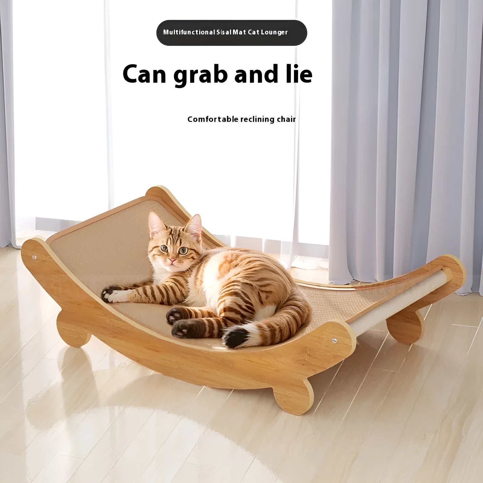 A U-shaped sisal cat scratch board lounge chair bed for cats in a pastoral style.