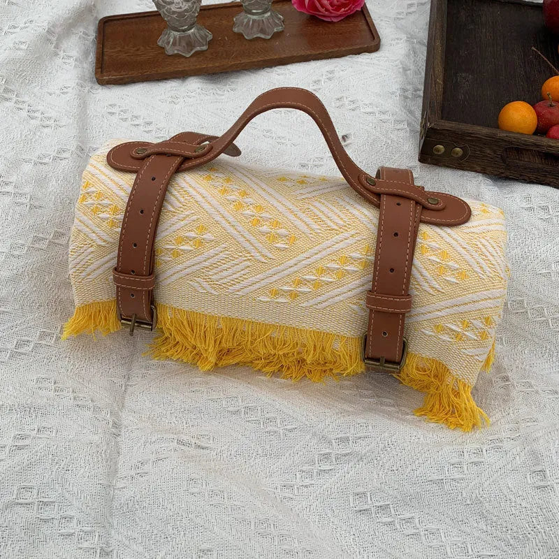 New Chessboard Plaid Knitted Thickened Camping Rugs Picnic Mat Fashion Tassel Acrylic Picnic Blanket in Khaki White Gray White Yellow White White Plaid White Powder Green White Gray Plaid Yellow Plaid Green Black Red Sizes 90x90 130x180 180x180 230x250 cm