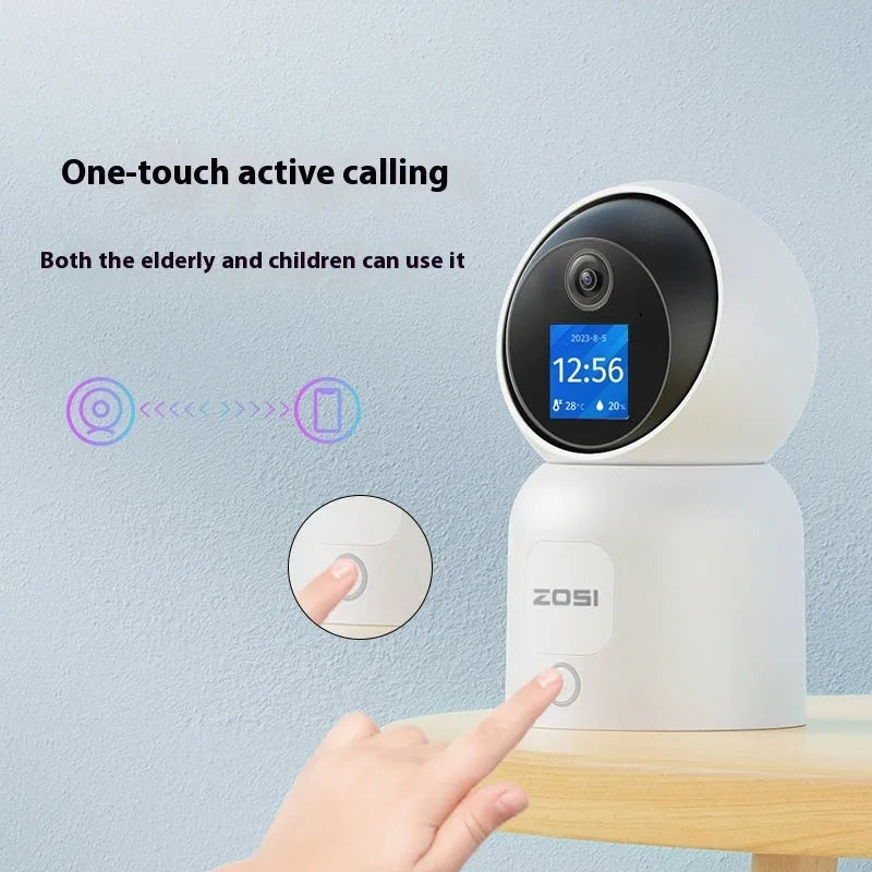 Zhou Shi white plastic wireless indoor security camera mounted on a wall bracket