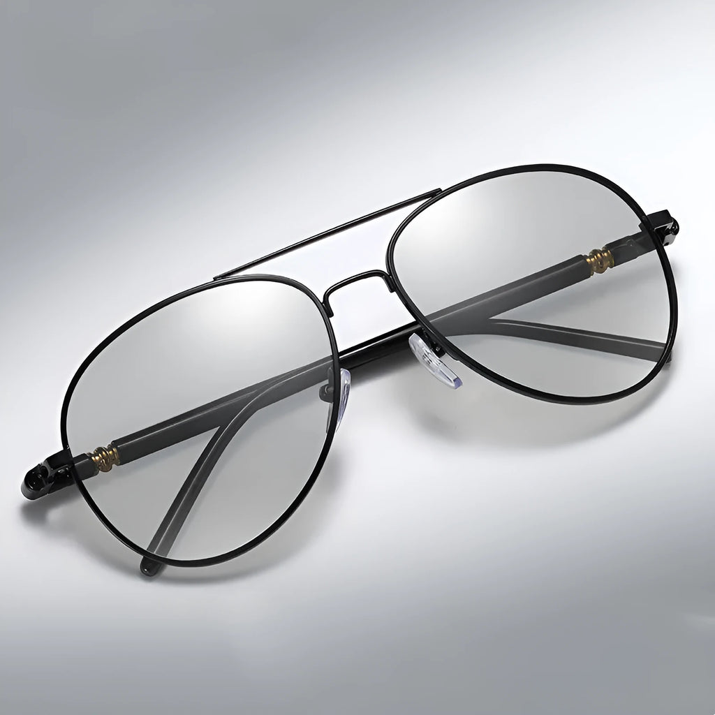 Men's polarized colour-changing sunglasses with alloy frame in black silver finish