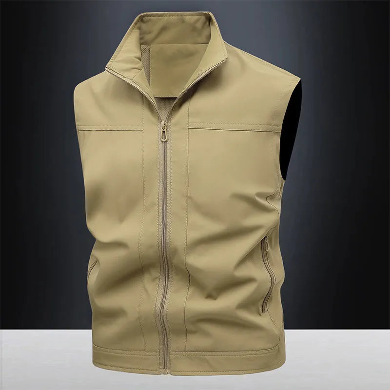 Men's casual horse shirt with stand-up collar in army green colour showing loose fit and breathable fabric