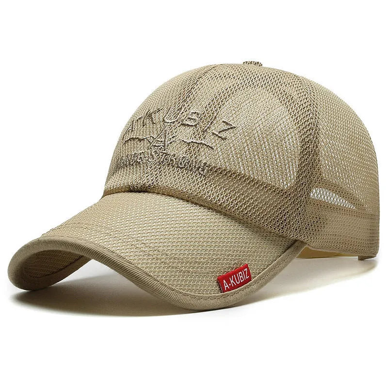 Men's adjustable cotton mesh baseball cap in dome crown style for summer