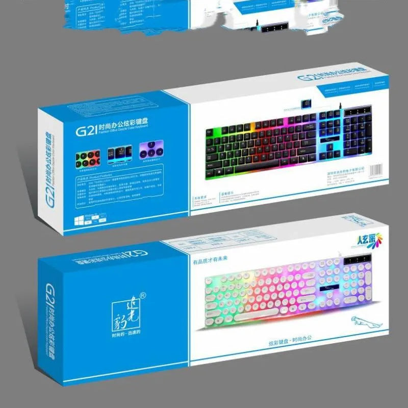 Black or white waterproof RGB backlit gaming keyboard with 104 keys and USB cable
