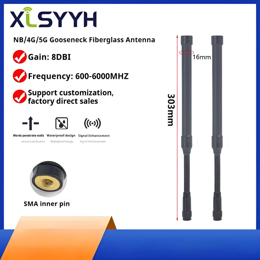 High gain gooseneck antenna 600-6000MHz 8DBI omnidirectional FRP with SMA interface