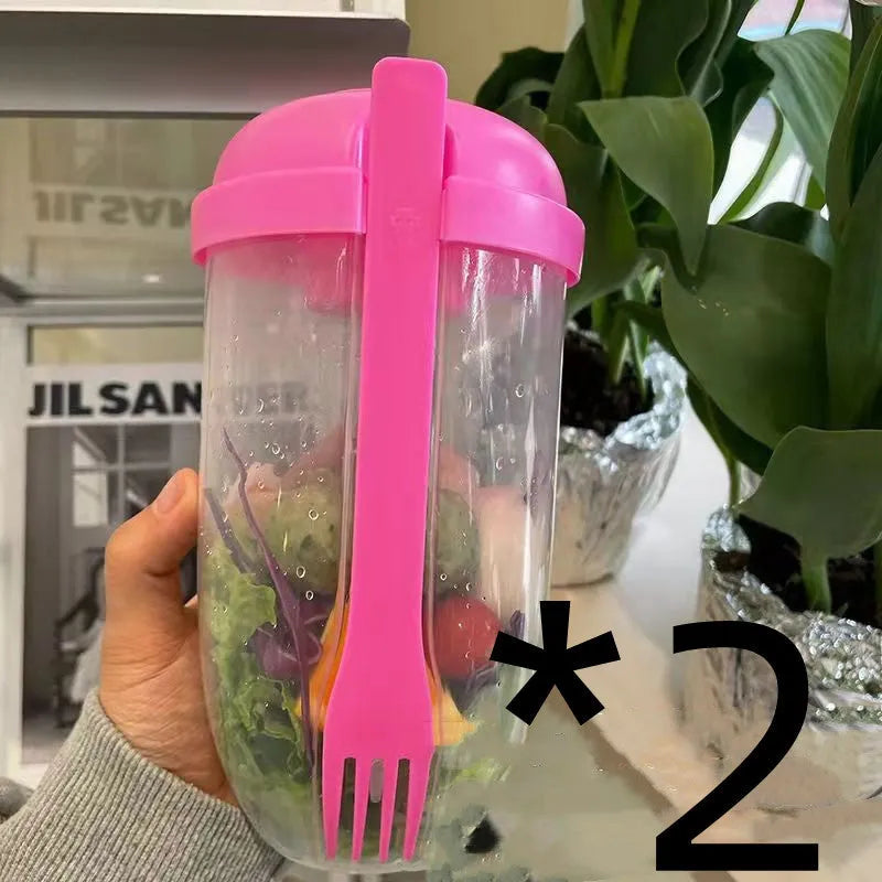 Ins style 1000ml salad cup with white fork and leak-proof cover, Klein Blue colour, on white background