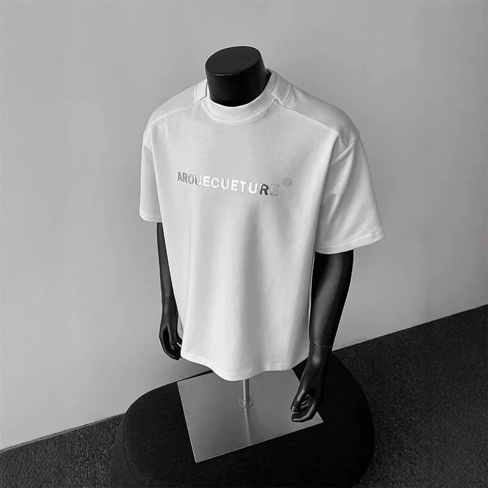 Men's loose fit short sleeve cotton t-shirt with a printed letter pattern in light grey