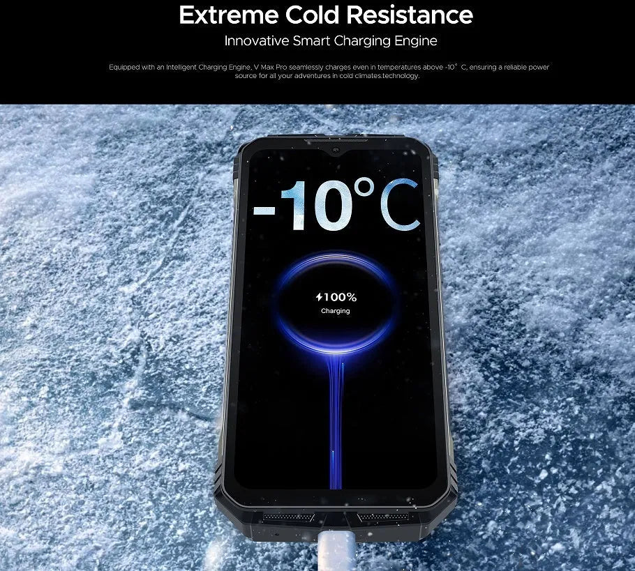 VMAX PRO black Android smartphone showing 6.7-inch display with plastic construction and included charger
