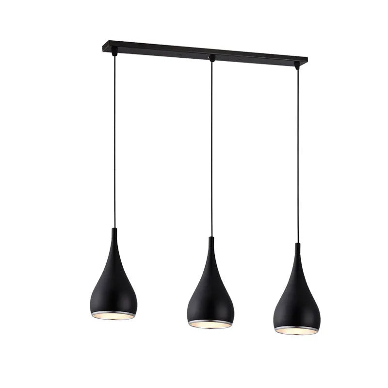Minimalist iron chandelier pendant light in black finish with three bulb heads.
