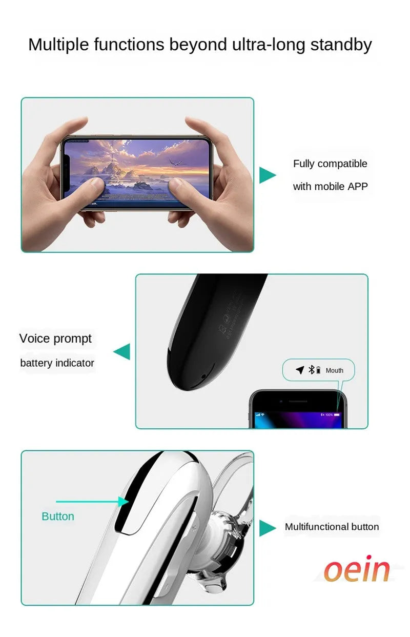 Bluetooth headset single ear wireless with voice control black and white options
