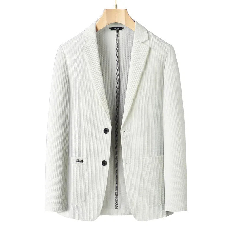 Seamless lightweight breathable nylon casual suit top in Diamond White, long sleeves, regular length, size 180