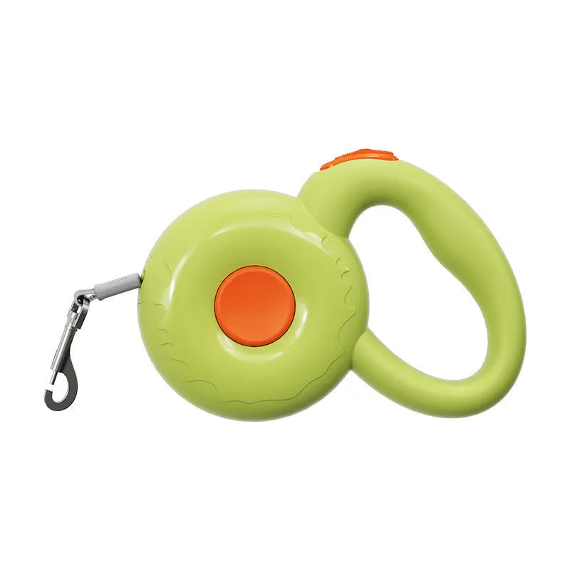Retractable dog leash with reflective rope and ABS housing in green colour