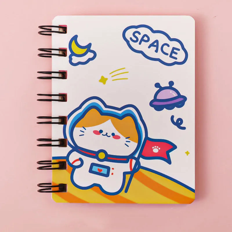 Astronaut series portable flipper notebook showing 10.5cm by 8cm size and optional cover designs.