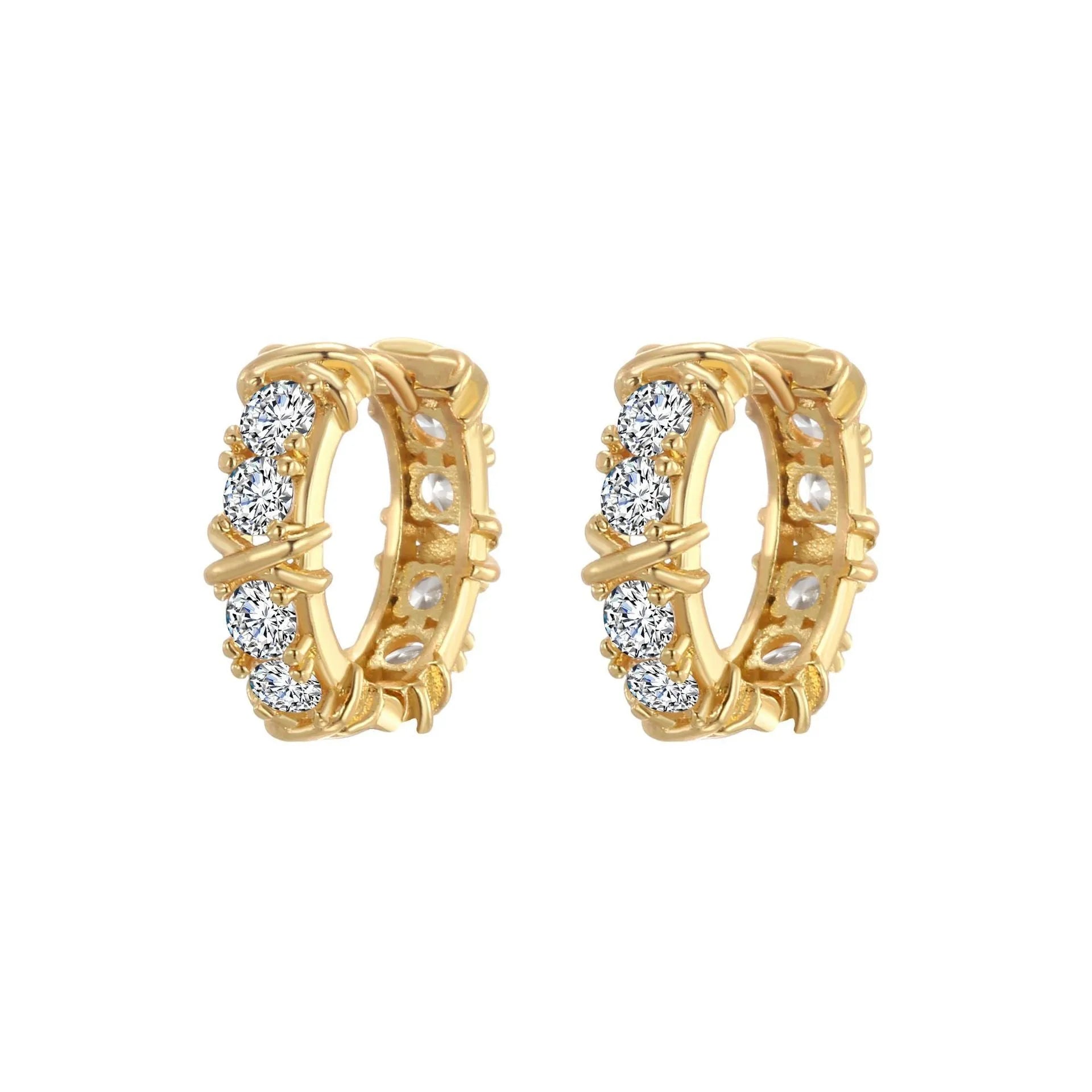 Geometric hexagonal clover cross earrings in gold or silver electroplated finish