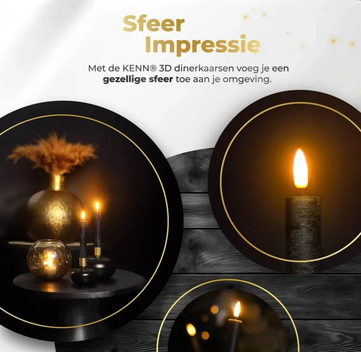 S2 3D Flame LED Taper Candle black 18cm height with realistic flickering flame effect