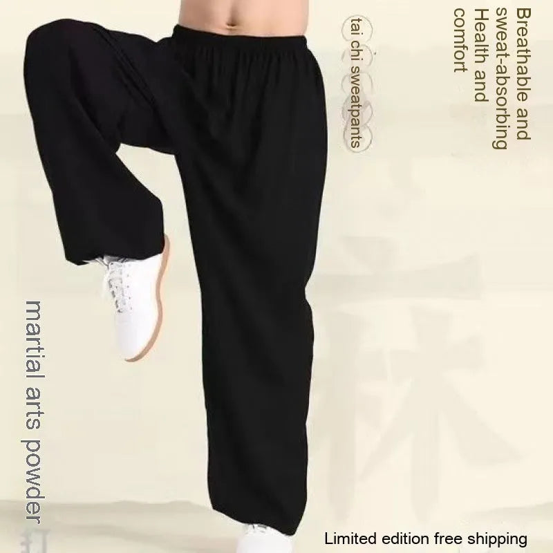 Children's black high elasticity Sanda practice pants made from Lycra fabric for martial arts training.