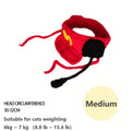 Handmade cotton knitted pet chef hat costume on small dog with elastic neck base