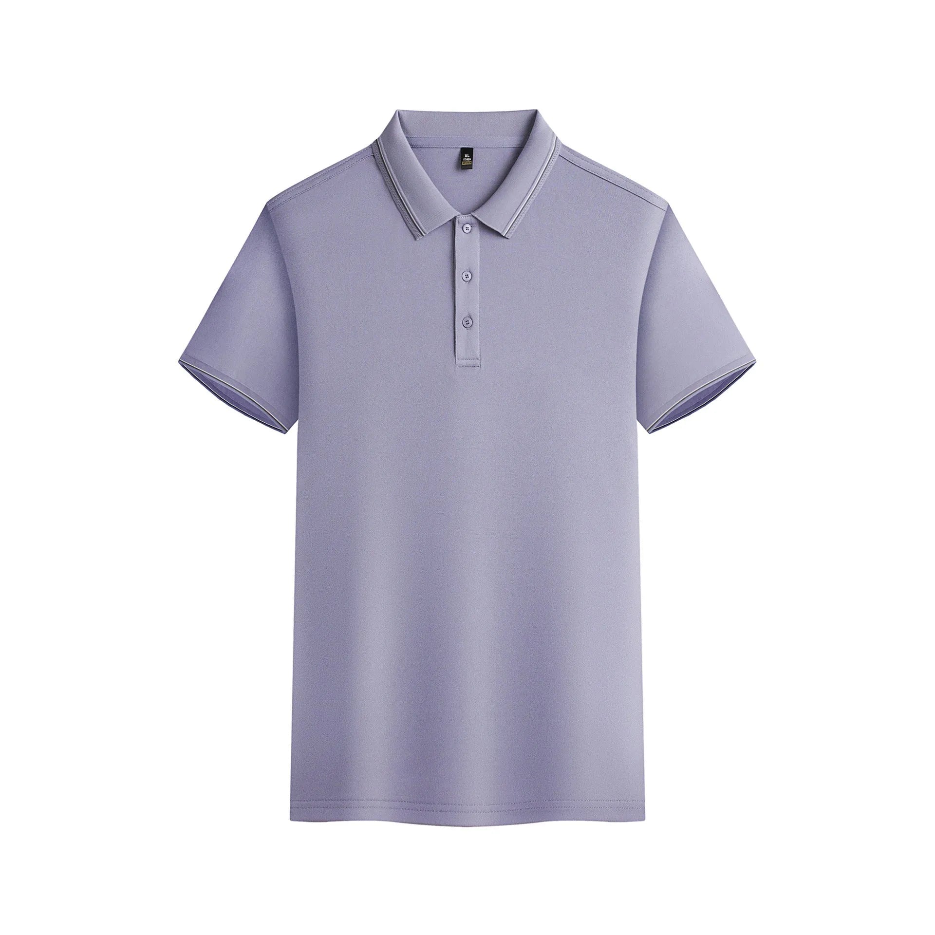 Men's navy blue short-sleeved polo shirt made from quick-drying polyester fabric for summer.