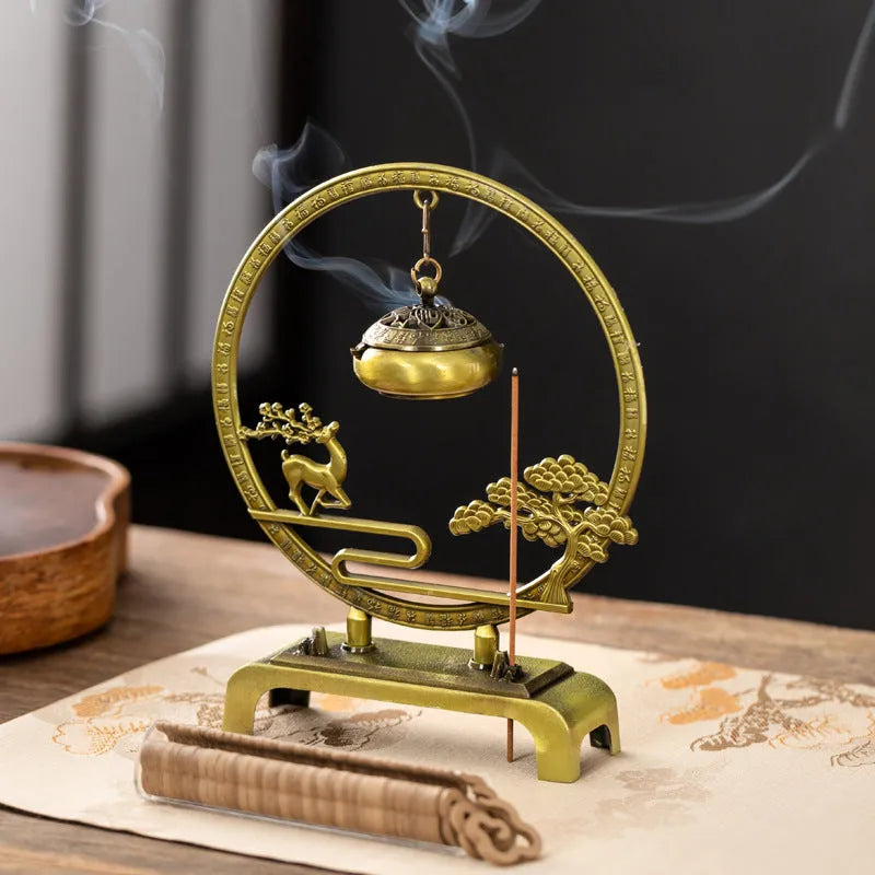 Bronze alloy hanging aromatherapy furnace with Magpie branch-Lotus motif for tea ceremony decor