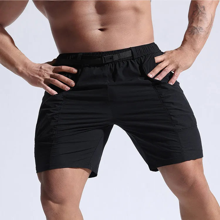Men's athletic shorts with pockets and elastic waistband in grey, available in sizes M to XXXL