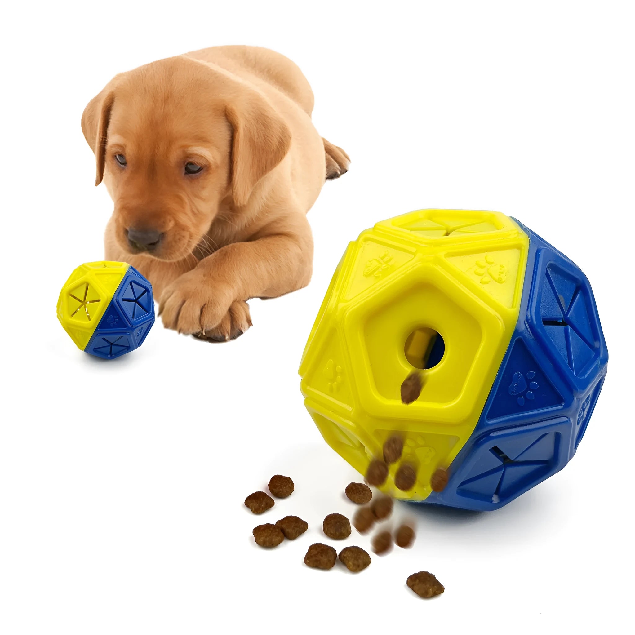 Blue biting-resistant hollow dog toy ball for interactive food puzzles