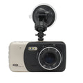 Black HD 1080P car driving recorder with 170° wide angle lens, mounted on windscreen