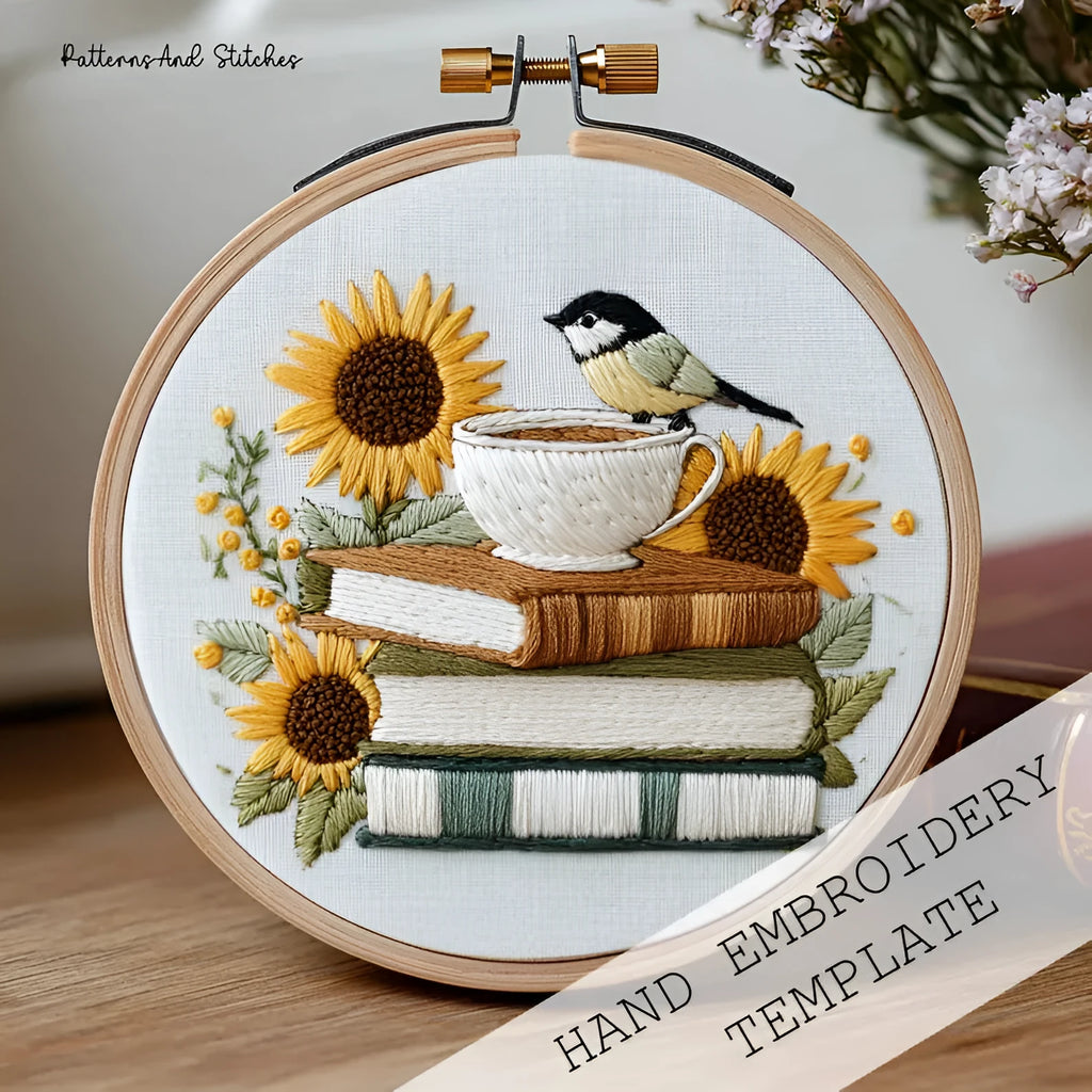 Cotton linen embroidery fabric with Bird Sunflower pattern in modern simplicity style
