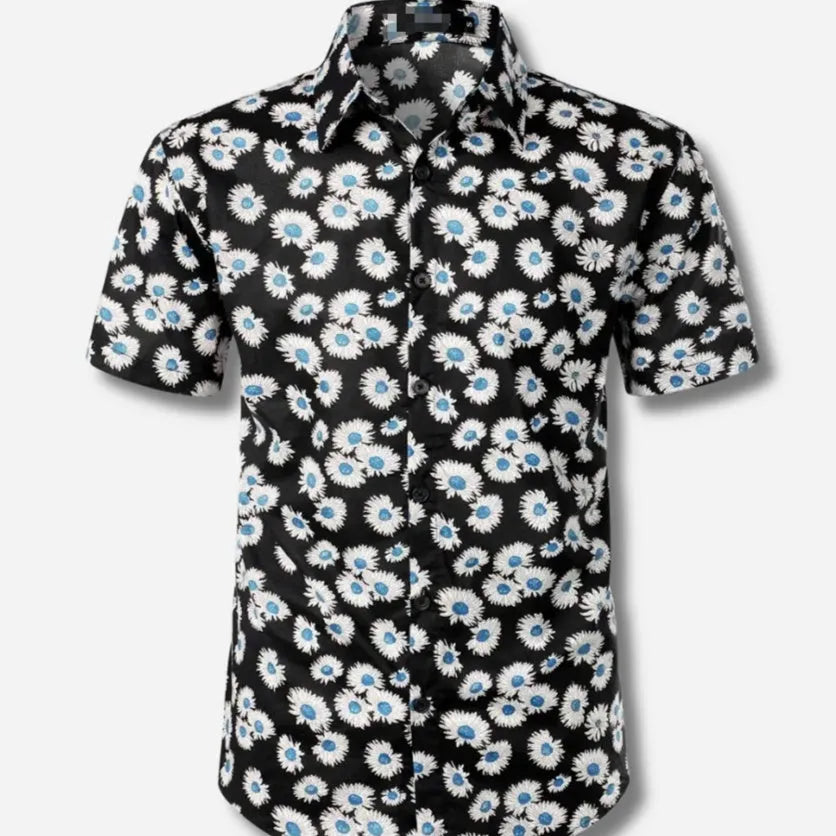Men's plus size short sleeve cardigan in slim fit with digital print, available in multiple colours and sizes S to 5XL